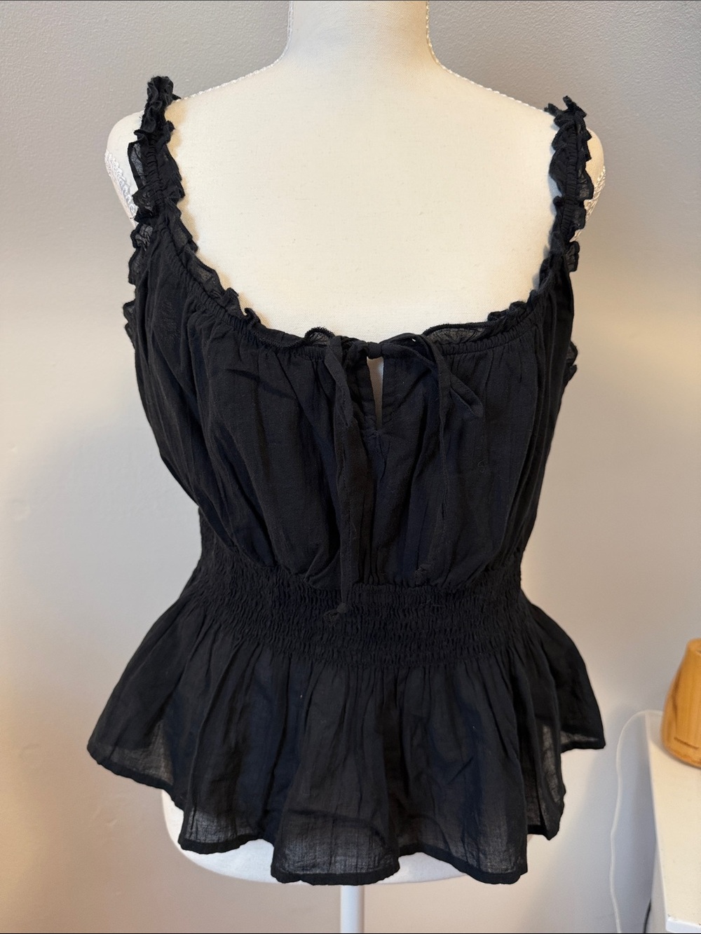 American Eagle Outfitters Black Flutter Ruched Top